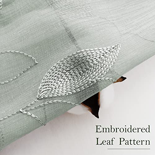 Sage Green Sheer Curtains Leaf Embroidered (52"W x 96"L (Pack of 2) / 1-sage Green)