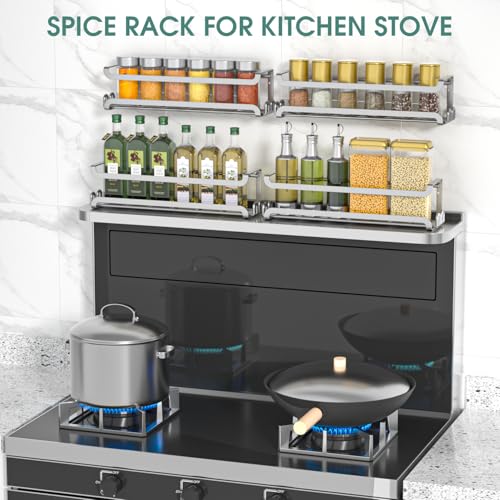 4 Pack Wall Mounted Spice Rack for Kitchen Cabinet (4 PACK / Silver)