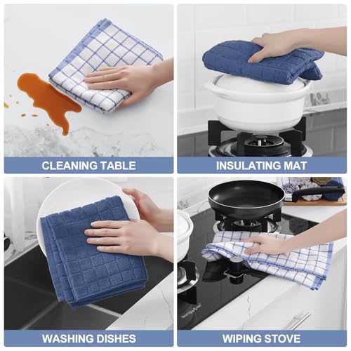 Large Premium Cotton Kitchen Towels 16"x 28" (Navy Blue / 16" X 28" - 4 Pack)