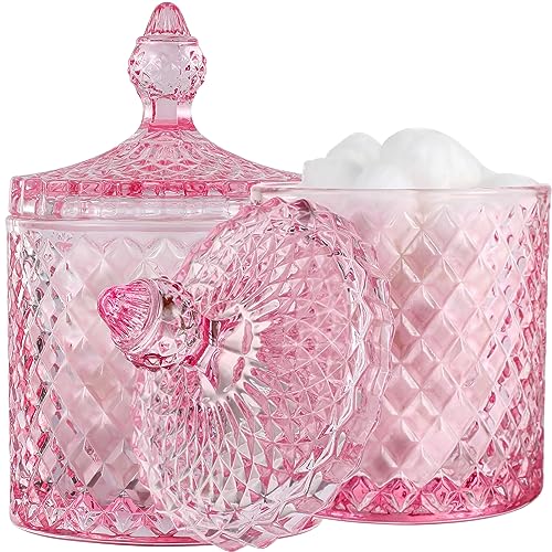 2 Pack Qtip Holder Apothecary Jars with Lid (23 oz (2 pack) / Pink)