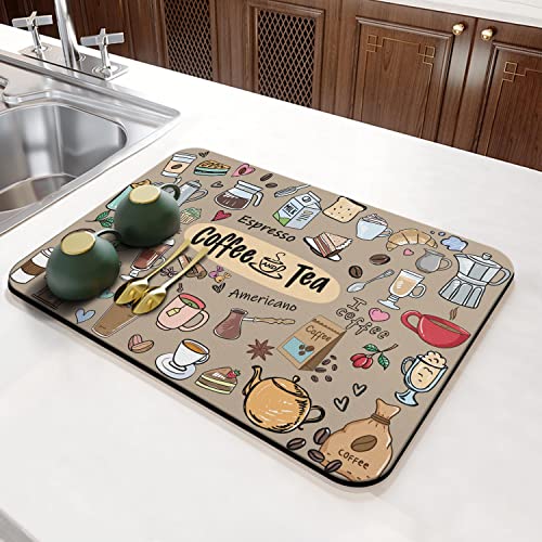 Coffee Bar Mat Accessories for Countertop Super Absorbent Anti (Coffee-1 / 23" x 15")