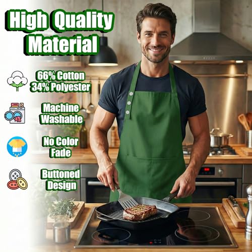Kitchen Apron for Women & Men Waterdrop Resistant (1 Pack - Green)