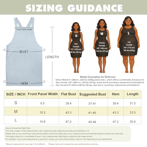 Apron for Women with Pocket Cotton Linen (Grey / Medium)