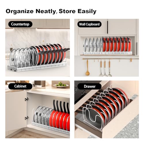 Pot and Pan Lid Organizer Holder Storage Rack (White / 14 Dividers)