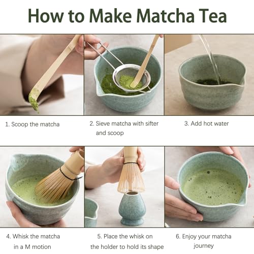 Matcha Set Matcha Whisk Set Includes 17 oz Matcha Bowl (Blue)