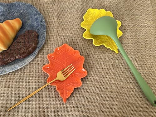 Cute Ceramic Spoon Rest & Holder for Stove Top & Kitchen Counter Ladle Holder Cooking Spoon Coffee Spoon Rest Utensil Rest Spatula Rest (Oak, Fall Orange)