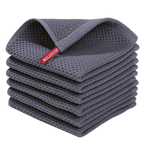 100% Cotton Waffle Weave Kitchen Dish Cloths 6 (Dark Grey / 12 X 12 - 6 Pack)