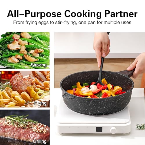 Nonstick Deep Frying Pan Skillet with Lid (Classic Granite / 10 Inch)