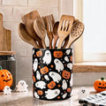 Halloween Ceramic Utensil Holder Ghost Pumpkin Kitchen Crock (Halloween Black Ghost)