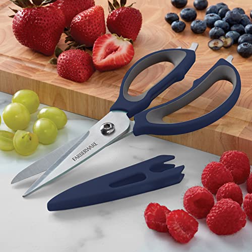 4-in-1 Kitchen Scissors with Sheath, Navy and Grey (Navy and Gray)
