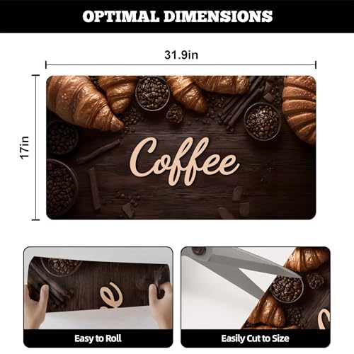 Dish Drying Mat Large Coffee Mat Absorbent Drying Mat for Kitchen Counter Coffee Bar Accessories 32"x 17" (Coffee and Bread)
