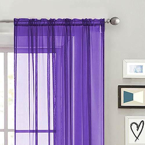 Sheer Voile Window Treatment Rod Pocket Curtain Panels for Kitchen Bedroom Living Room Drapes Sunlight Filtering Privacy Semi Home Decor Assorted (Purple / 52"W x 84"L (Pack of 2))