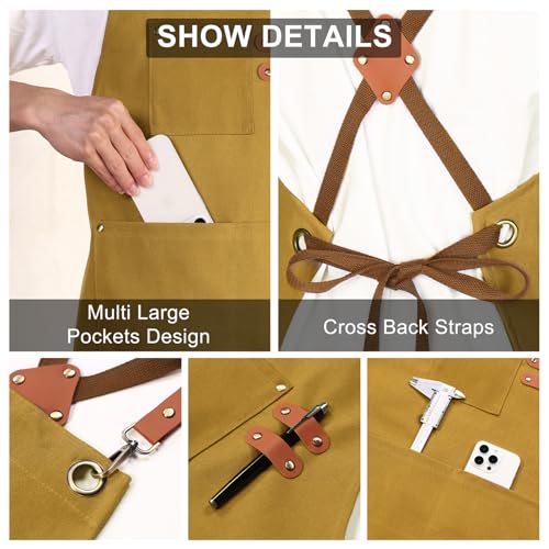 Chef Apron for Women Men with Large Pockets (Brown)