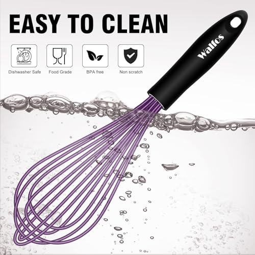 Whisk Silicone Whisks Set of 5 (5pcs Purple + Stainless Steel;7+9+11in & 5+7in)