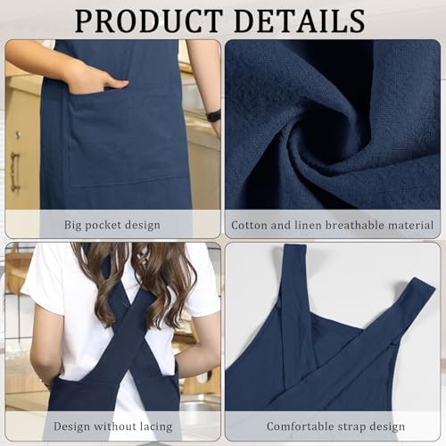 Japanese Style Apron (2# Style-right-angled Edge / Navy Blue)