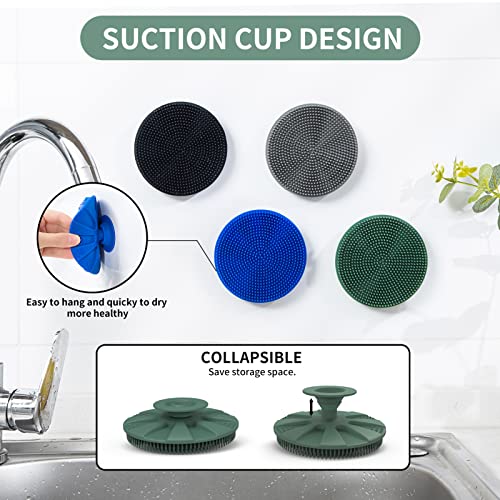 Silicone Dish Scrubber (3pcs Black+olive Green+gray)