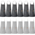 12 Pcs Cotton Striped Aprons for Cooking (Black,grey / Thin Stripes)