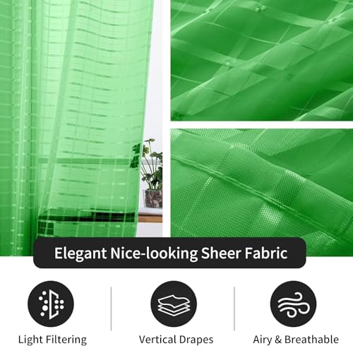 Check Sheer Curtains 90 Inches 2 Panels Set (Check - Green / 52"W x 90"L (Pack of 2))