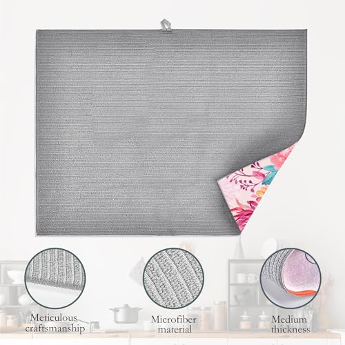 Humming Bird Dish Drying Mats 18x24 Inch (Humming Bird Tropical Flowers)
