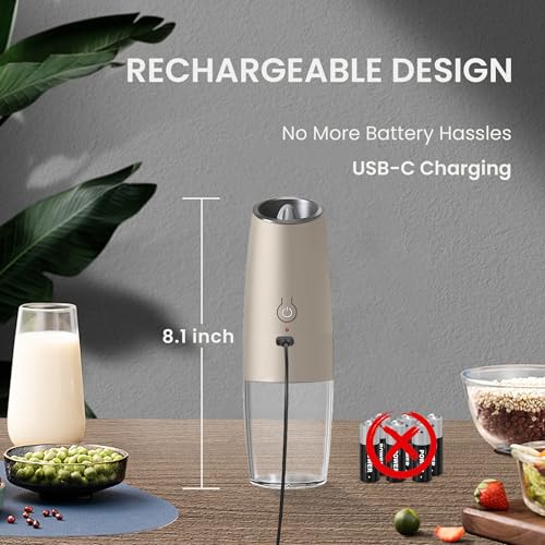 Rechargeable Gravity Salt Pepper Grinder Set (Rechargeable/2pcs/Khaki)