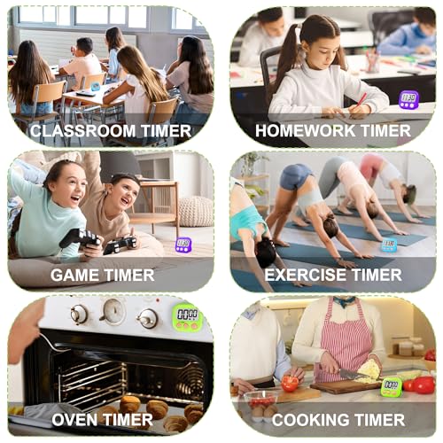 Digital Timer for Kids Teacher Supplies Classroom Timer for Study Learning Management Kitchen Work Exercise (Blue Green Yellow Purple)