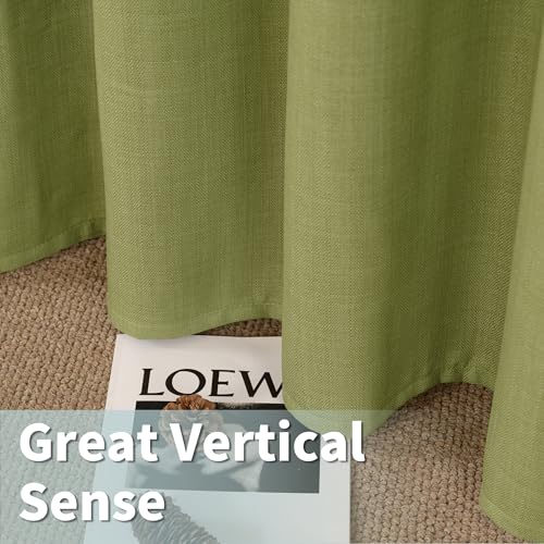 Moss Green Linen Curtains 95 Inches Long 2 Panels for Living Room (52"W x 95"L (Pack of 2) / Silver Grommet-moss Green)