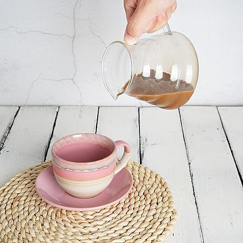 Ceramic Cappuccino Cup and Saucer Set of 2 (Pink)