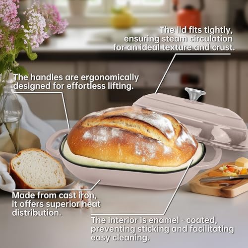 Premium Enameled Cast Iron Dutch Oven for Bread Baking (Gradient Pink / 5 QT)