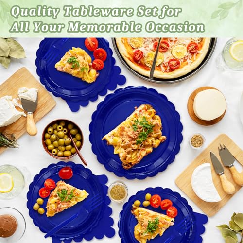 100 Royal Blue Paper Plates and Napkins Disposable for Party (Royal Blue 100 Plate Set / 7 & 9-inch Set)