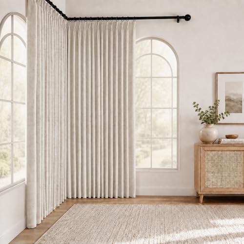 Pinch Pleated 100% Blackout Linen Curtains for Living Room 90 Inch (Beige/Linen 100% Blackout / 40"W x 90"L (Pack of 2))