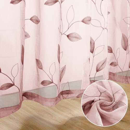 Blush Pink Sheer Curtains Floral Embroidered (52"W x 84"L (Pack of 2) / Blush Pink)