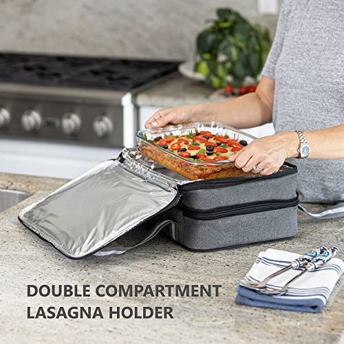 Insulated Casserole Carrier for Hot or Cold Food (Gray / 16" x 11" x 6")