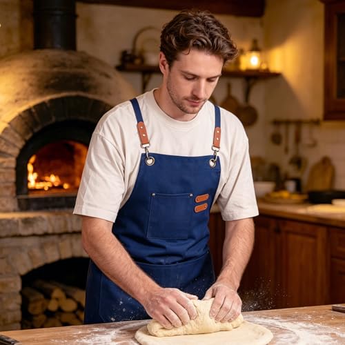 Chef Aprons for Men Women with Large Pockets (Navy Blue)