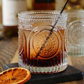 Ribbed Retro Arch Floral Clear Drinking Glasses Set of 6 (10 oz / Clear)