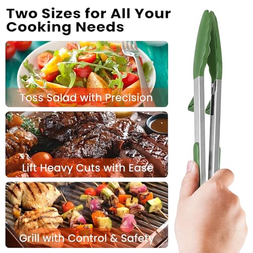 Kitchen Cooking Tongs Set (Green)