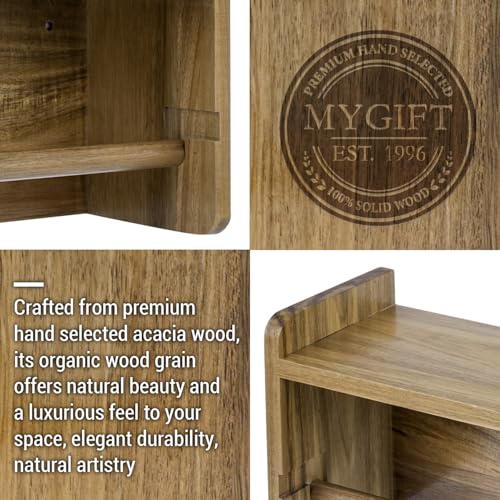Acacia Wood Paper Towel Holder with Shelf (Premium Acacia Wood)
