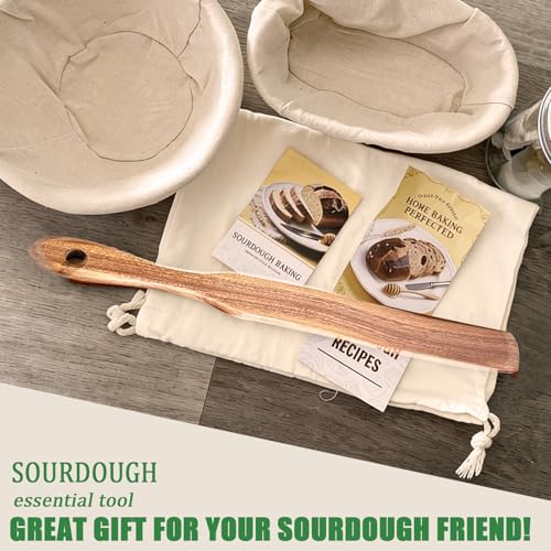 2pcs Wood Spurtle Spatula for Sourdough Starter