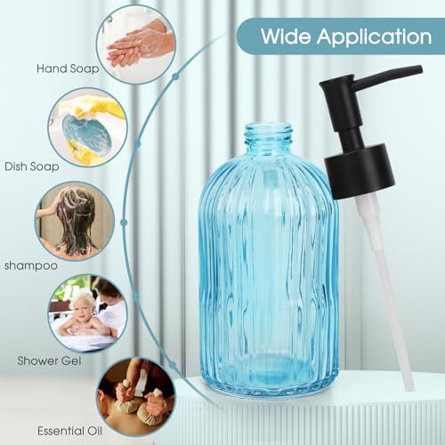 Stripe Glass Soap Dispenser with Black Plastic Pump (Plastic Pump / Light Blue)
