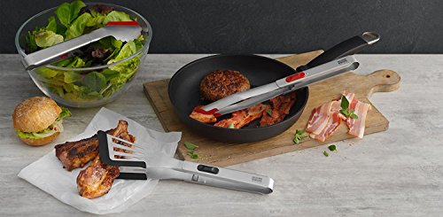 Stainless Steel SoftEdge Locking Tweezer Tongs with Silicone Edge (Stainless - Black)