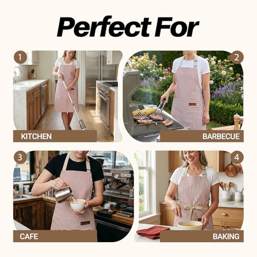 2Pack Adjustable Kitchen Apron for Women Men with 2 Pockets (Pink&pink)