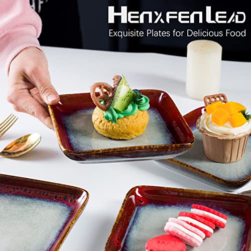 Square Dessert Plates Set of 4 (Reactive Red / 6.3 Inch)