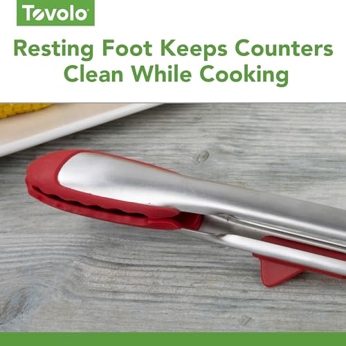 Tongs With Silicone Tips Easy Grip 13” Long Kitchen Tongs Stainless Steel Handle For Cooking (Cayenne)
