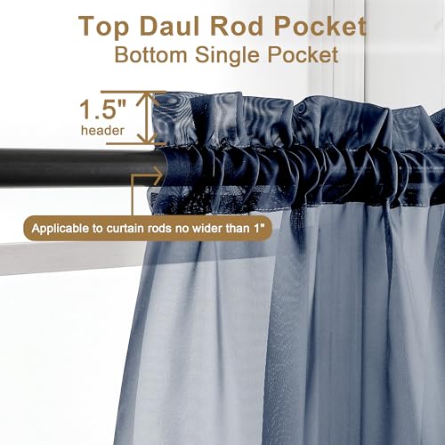 Navy Blue Sheer Curtains 30 inch Length 2 Panels (Navy Blue / 42"W x 30"L (Pack of 2))