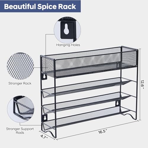 Spice Rack Organizer with 27 Spice Jars with Black Lids (4.7"D x 16.5"W x 12.6"H)