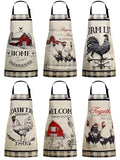 6 Pcs Rooster Aprons for Women with Pockets (Beige / Black and Red Farm Rooster)