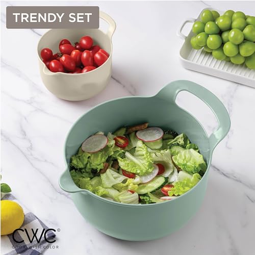 Nesting Plastic Mixing Bowl Set with Pour Spouts and Handles (Mint 6 Piece / 6 Piece Non-Slip)