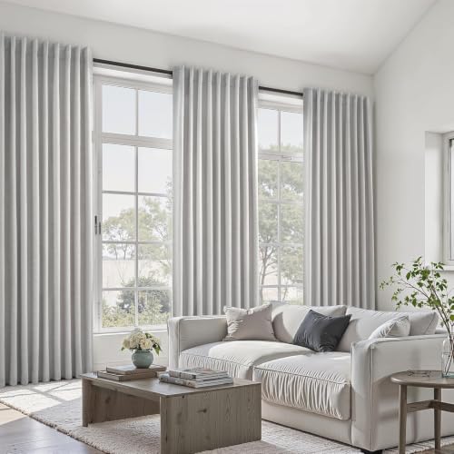 Linen Blackout Curtains 70 Inches Extra Wide 84 Inch Long for Living Room Grey Beige Room Darkening Back Tab Pleated Drapes for Bedroom Winter Thick Window Energy Efficient 70"W x 84"L 2 Panels (Grey Beige / 70"W x 84"L (Pack of 2))