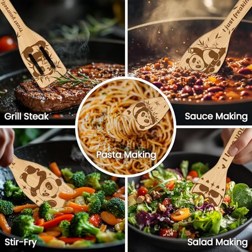 6PCS Pandas and Bamboo Wooden Kitchen Cooking Utensil Set (Pandas and Bamboo)