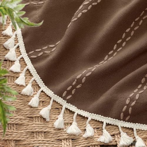 Brown 100% Boho Blackout Curtains 84 Inch 2 Panels with Tassels (Brown / 52"W x 84"L (Pack of 2))