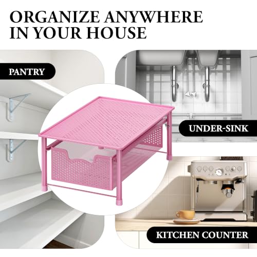 Stackable Cabinet Basket Drawer Organizer (1-Tier / Pink)